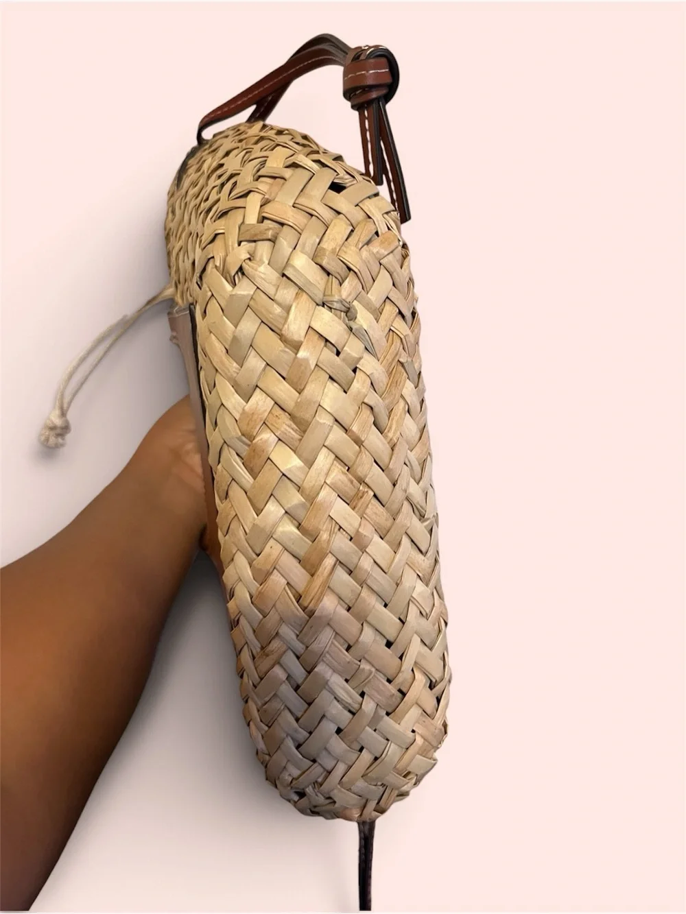House of Harlow 1960 Woven Straw Tote with Brown Leather Trim